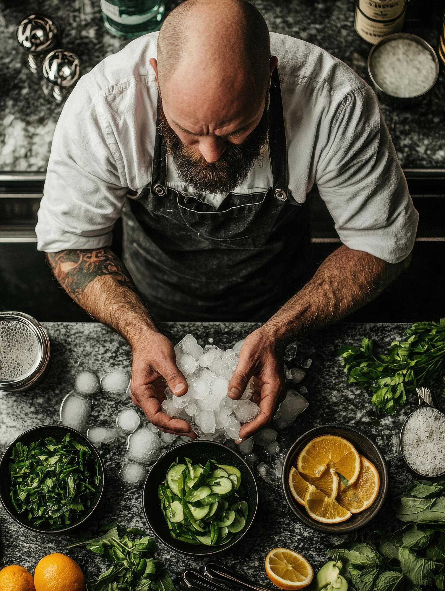 Portrait of head chef arranging herbs